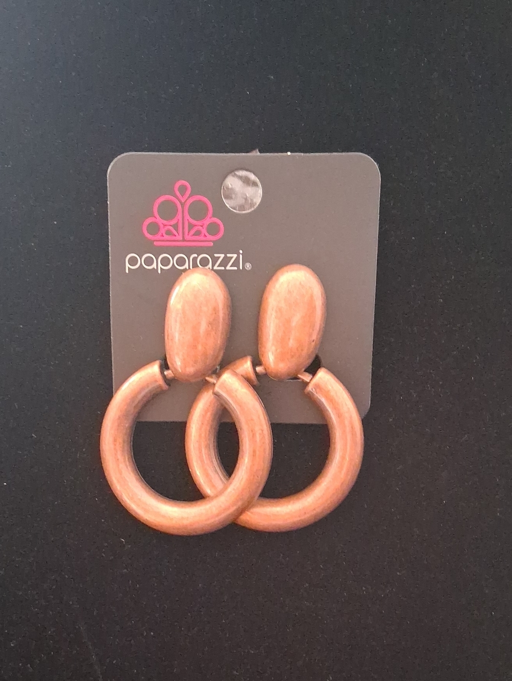 paparazzi Copper-Tone Wooden Hoop Drop Earrings Clip On